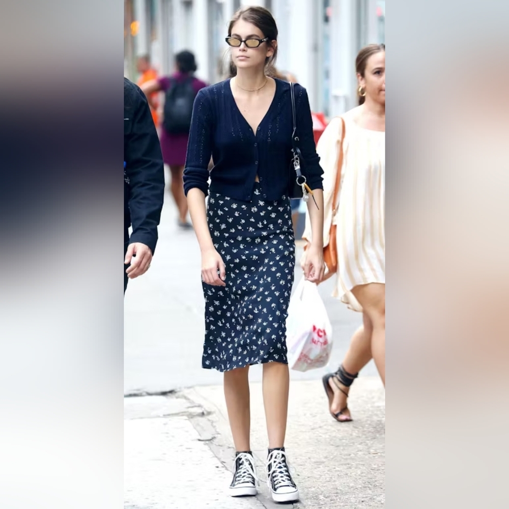 Brandy Melville Navy Floral Midi Skirt